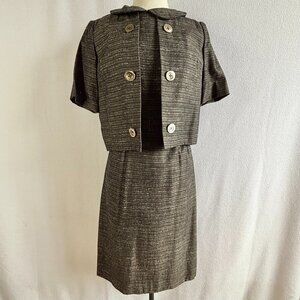 1950s Brown & Black Wiggle Day Dress & Jacket Set